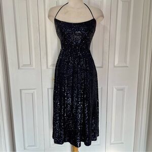 NWT Express Strapless Halter Top Navy Sequin Dress
